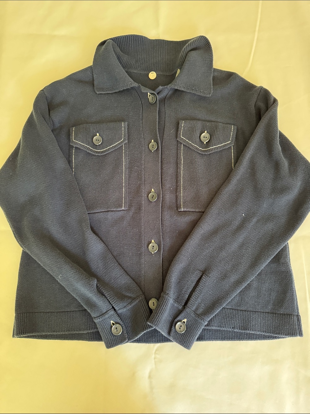 Margaret O'Leary Navy Button-Front Knit Jacket
